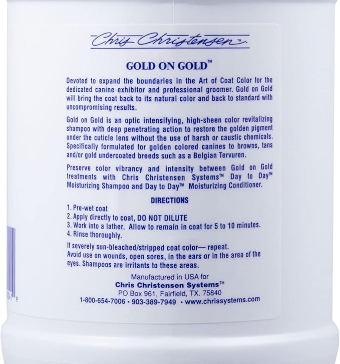 Chris Christensen Gold on Gold Color Treatment Dog Shampoo, Groom Like a Professional, Restore Gold Pigment, Not a Dye, Made in The USA, 64 oz