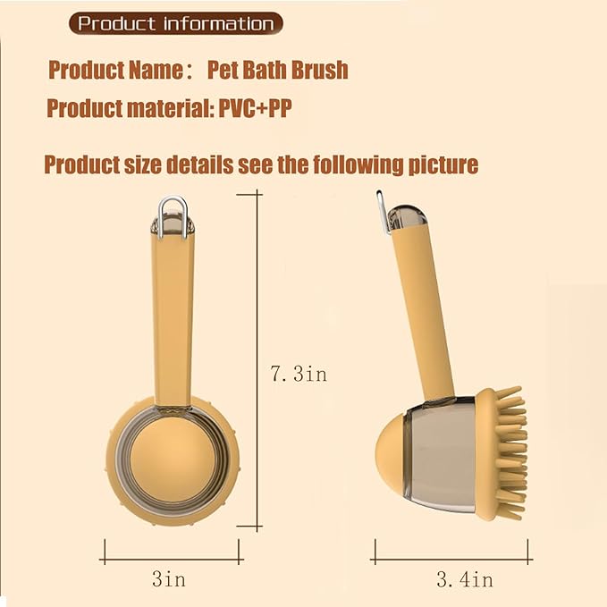 3-in-1 Pet Bath Brush for Dogs & Cats | Shower Massage Brush, Deshedding Comb & Lathering Tool | Anti-Frizz Grooming Brush for Bath Time (beige)