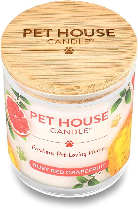 Pet House 9 oz Ruby Red Grapefruit Scented Pet Odor Candle, Clean Burning, Long Lasting, Plant Based Spring, Summer Scented Soy Candle, 60 Hour Burn Time