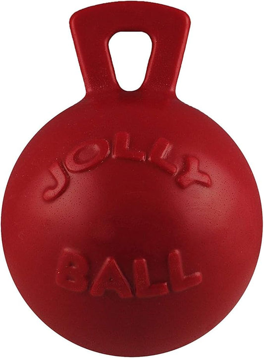 Jolly Pets Tug-n-Toss Heavy Duty Dog Toy Ball with Handle, 8 Inches/Large, Red (408 RD)