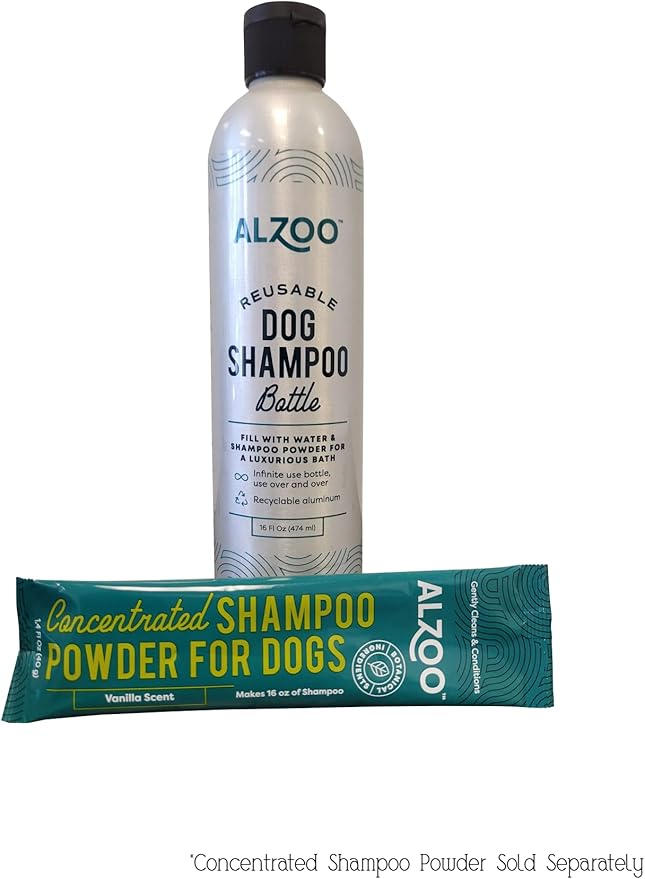 Reusable, Refillable Shampoo Bottle for Dogs, Fill with Water & Concentrated Shampoo Powder, Recyclable Aluminum, Holds 16 Fl. Oz.