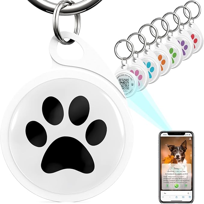 QR Code Dog Tag, Smart ID Tags, Dog Tags Personalized Lightweight Silent ID Tag for Kids Pets Bags Keys, Pack of 7