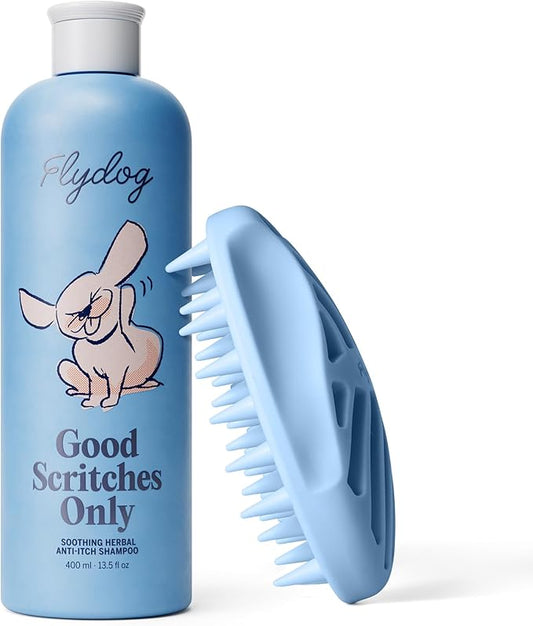 FLYDOG Dog Cat Shampoo with Brush: Natural Herbal Hypoallergenic Pet Shampoo, Deshedding Dandruff Control Deodorizing Moisturizing for Dry Flaky Smelly Skin, Perfect for Puppies Kittens