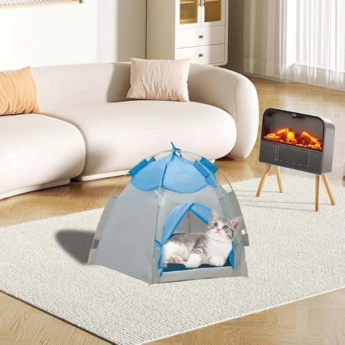 Outdoor Pet Curtain Camping Tent, Pop up Cave Bed for Indoor Cats and Small Dogs, Portable Cat House Dog House, Blue.