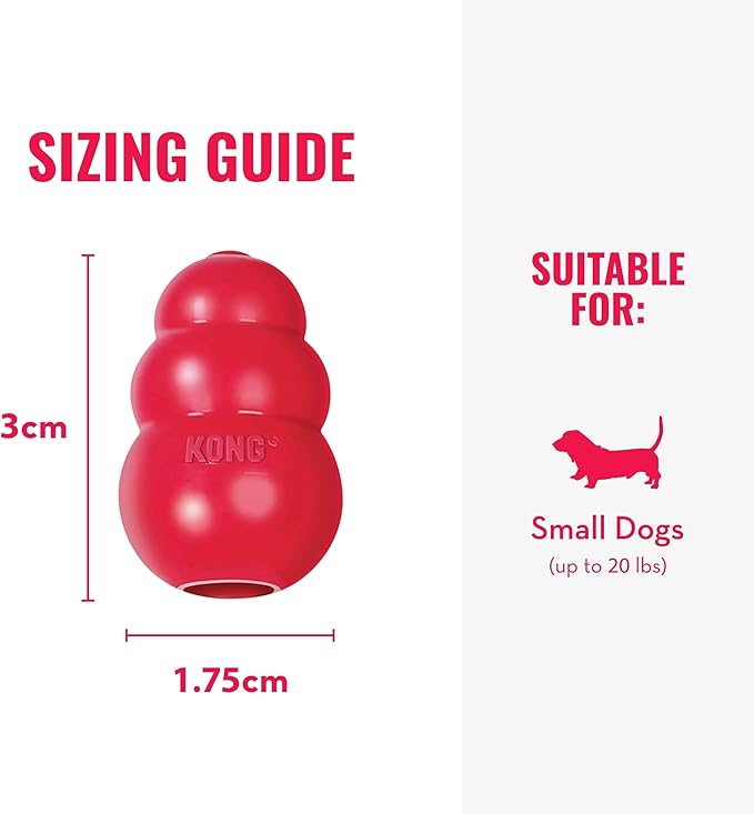 KONG Classic Stuffable Dog Toy - Fetch & Chew Toy for Dogs - Treat-Filling Capabilities & Erratic Bounce for Extended Play Time - Durable Natural Rubber Material - for Small Dogs