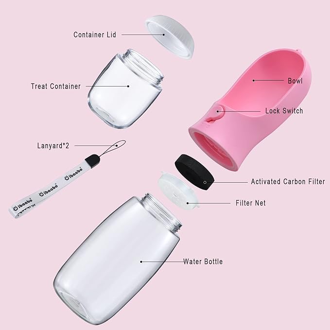 Dog Water Bottle with Food Container, Travel Puppy Water Bowl, Portable Pet Dispenser, Puppy Essentials for Walking and Hiking