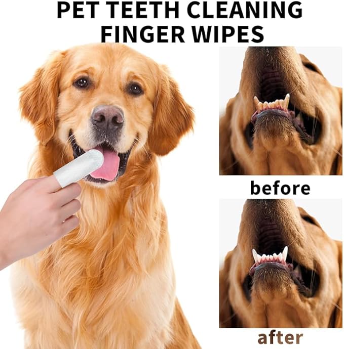 coldchill Pet Teeth Cleaning Finger Wipes, Remove Bad Breath by Removing Plaque and Tartar Buildup, No-Rinse Dogs & Cats Finger Toothbrush, Disposable Gentle Cleaning Care Pet Wipes, 50 Counts