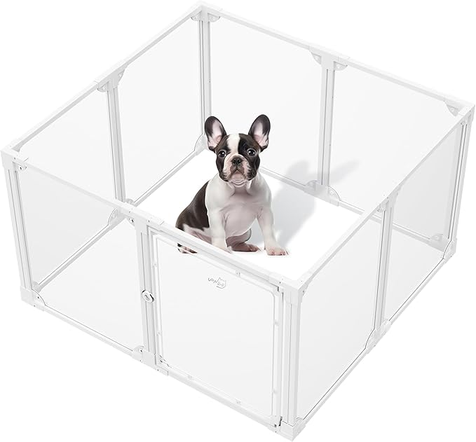 Clear Acrylic Metal Dog Playpen Indoor, Easy Assemble Transparent Puppy Playpen, Expandable & Durable Dog Fence for Small and Medium Dogs (30.3" H, 8PCS)