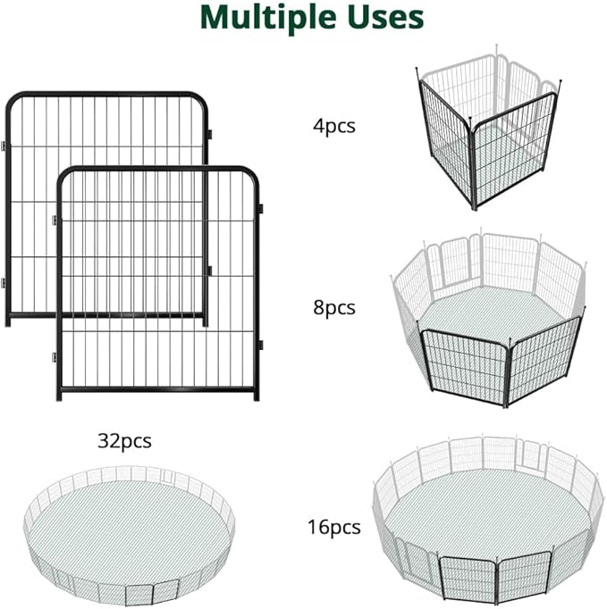 PawGiant Dog Fence Playpen 24”/32”/40” Indoor Outdoor for Small/Medium/Large Dogs, Metal Pet Puppy Cat Exercise Fencing Gate Crate Cage Outside RV, Camping, Yard, Garden (2 Panel, 28" W x 32" H)