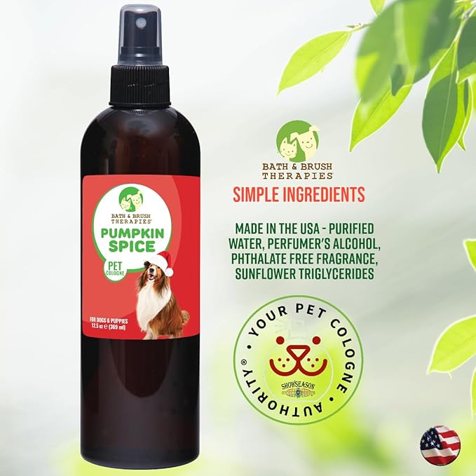 Bath & Brush Therapies® Pumpkin Spice Pet Cologne 12.5 oz For Dogs | Long-Lasting Odor Eliminator | Cruelty-Free | Paraben-Free | Biodegradable | Made in USA