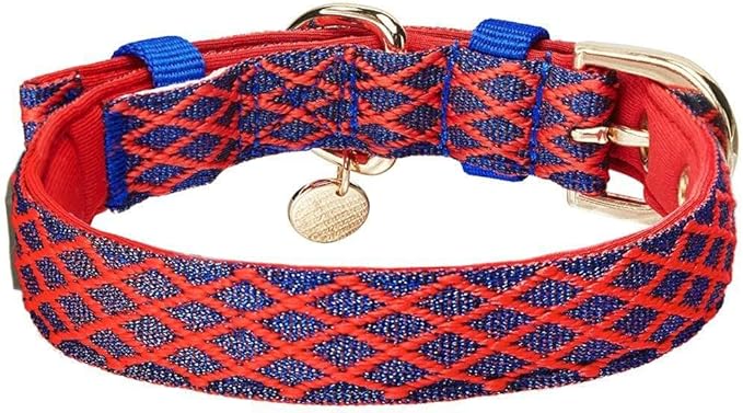 Blueberry Pet 2 Patterns Diamond Pattern Adjustable Neoprene Padded Dog Collar with Metal Buckle - True Red, Neck 17-20.5", for Large Breed