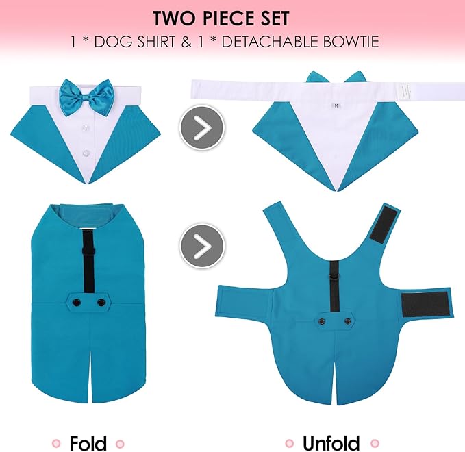 AOFITEE Dog Tuxedo Formal Dog Suit and Bandana Set, Gentle Dogs Wedding Party Suit Bow Tie Shirt, Tuxedo for Small Dogs Costume Outfit with Detachable Bowtie Collar for Christmas Halloween Dress Up
