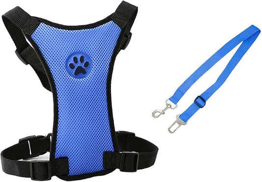 Dog Harness, Pet Vest Harness for Dogs in Car Adjustable Neck and Chest Strap Breathable Soft Fabric Multifunctional Vest with Quick Release for Travel Walking Daily Use