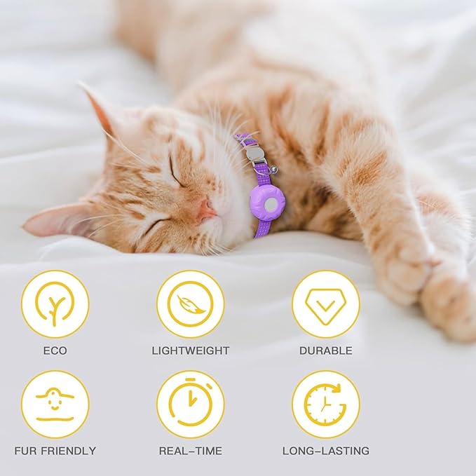 Pet Tracker for Cats,GPS Cat Tracker,Smart Pet Location Tracker with Collar and Holder,Waterproof Cat GPS Tracker Tracking Device,No Monthly Fee,Works with Apple Find My(iOS Only)-Purple
