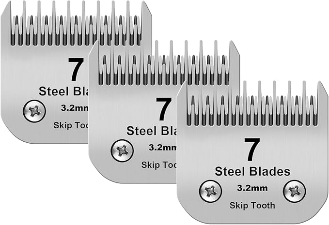 7 Skip Tooth Detachable Pet Dog Grooming Steel Blades,Compatible with Andis,Oster A5,Wahl KM10 Series Clippers,Cut Length 1/8-Inch (3.2mm) ，3 Pack