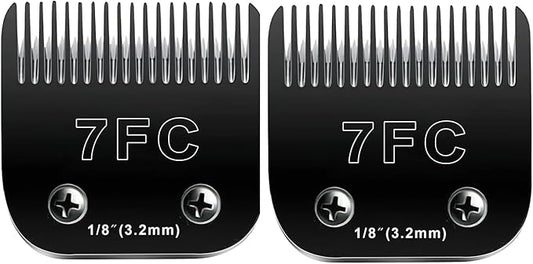 7F Blades Dog Grooming Blades Compatible with Andis/Oster A5/Wahl KM-10 Series Dog Clippers,Detachable Clipper Replacement Blade,Black (7FC/2PCS)
