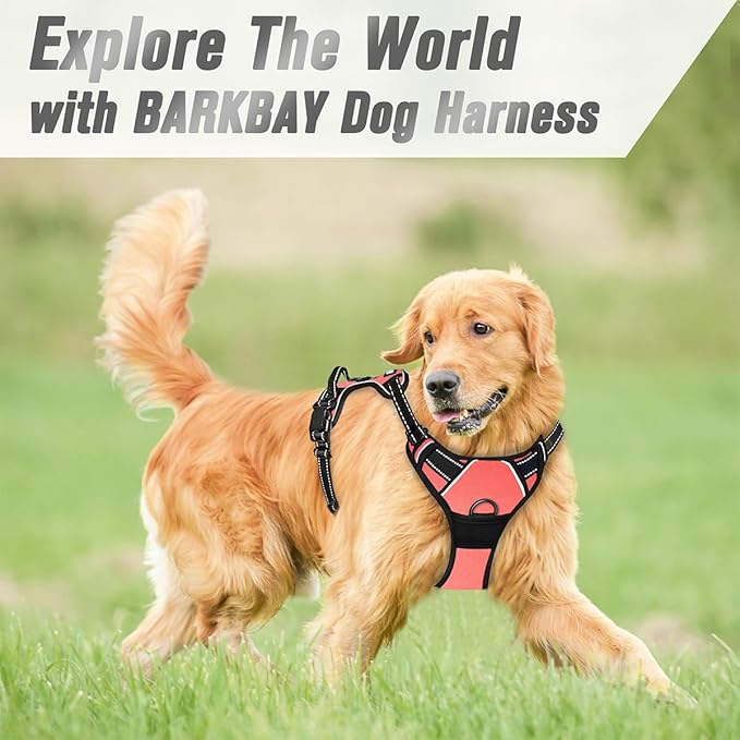 BARKBAY No Pull Dog Harness Front Clip Heavy Duty Reflective Easy Control Handle for Large Dog Walking(Light Pink,S)