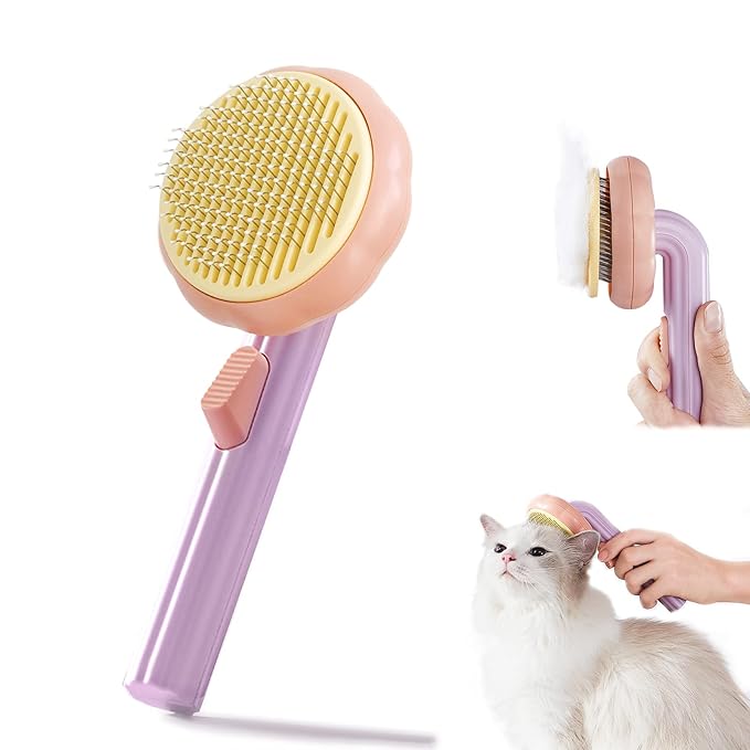 Cat Grooming Brush Dog Brush for Shedding Pet Pin Brushes for Long and Short Hair Self Cleaning Slicker Brush Gently Removes Loose Undercoat for Cats and Dogs, Orange and Pink