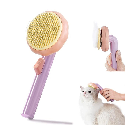 Cat Grooming Brush Dog Brush for Shedding Pet Pin Brushes for Long and Short Hair Self Cleaning Slicker Brush Gently Removes Loose Undercoat for Cats and Dogs, Orange and Pink