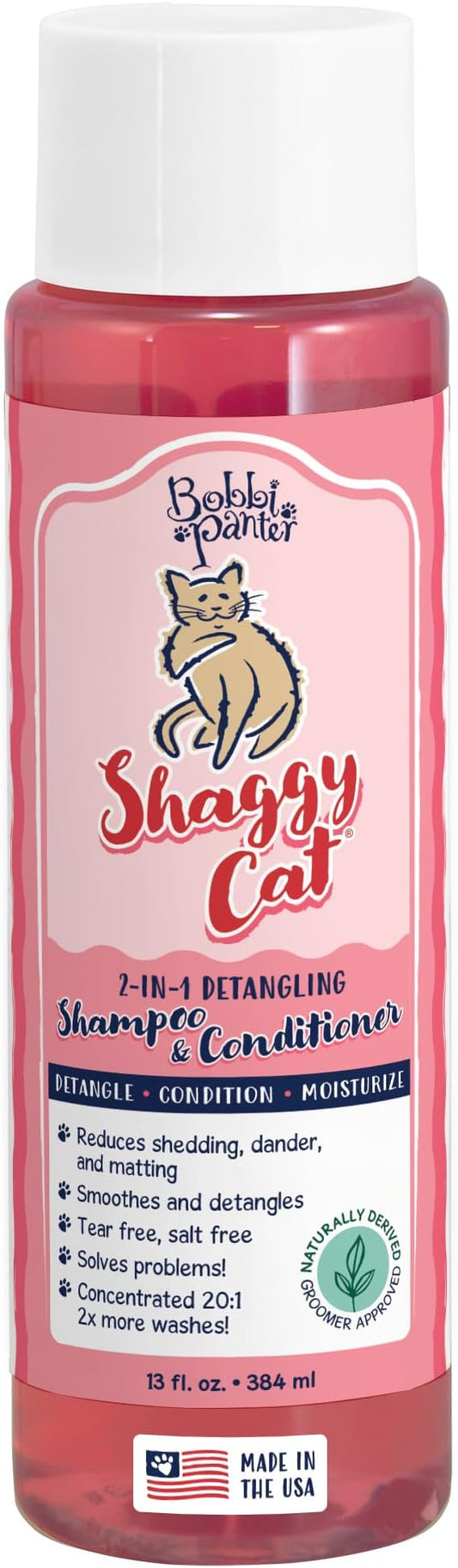 Bobbi Panter 2-in-1 Deshadding Cat Shampoo and Conditioner - Reduces Shedding, Dander & Matting, Natural Ingredients, Tear-Free, pH-Balanced, Concentrated 20:1, Watermelon Scent, 13 oz.