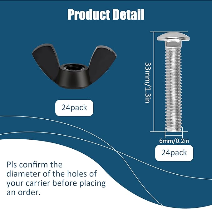 Pet Carrier Fasteners Kennel Replacement M6 Bolts and Butterfly Nuts for Plastic Cat Crate and Dog Crate Dog Kennel Accessories Cat Cage Carrier Parts (24 Set)