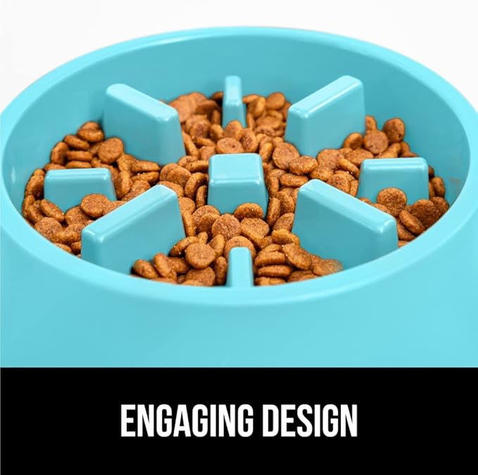 Gorilla Grip Slow Feeder Dog and Cat Bowls, Interactive Puzzle Toy for Dogs and Cats Food Training, Keeps Pets Busy and Prevents Puppy Overeating, Large, Small Breeds, 100% BPA Free, 2 Cup Turquoise