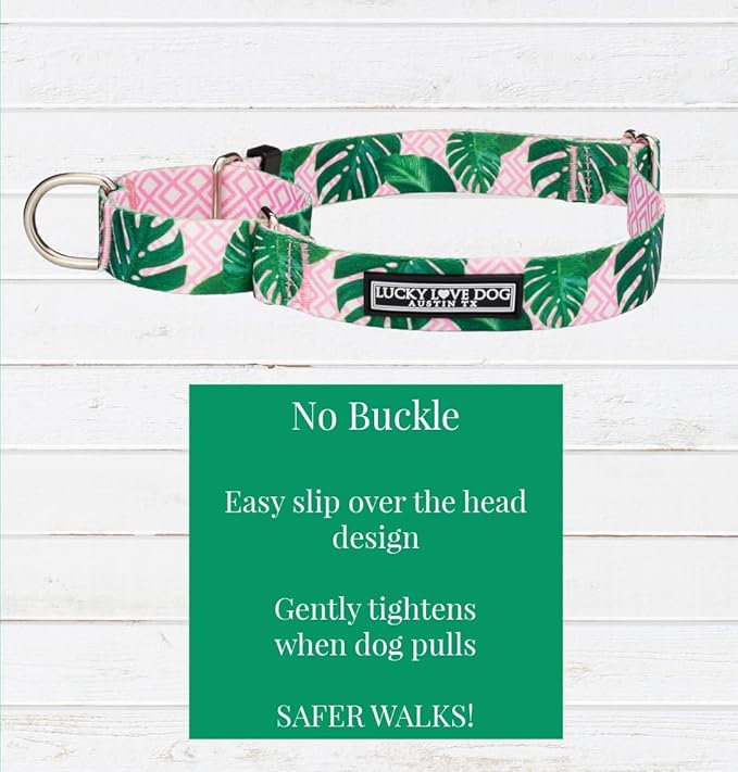 Lucky Love Dog, Tropical Martingale Collar for Female Male Dogs, Premium No Slip Collar, Vivid Pink Martingale Collar - (Large, Laguna Mart)