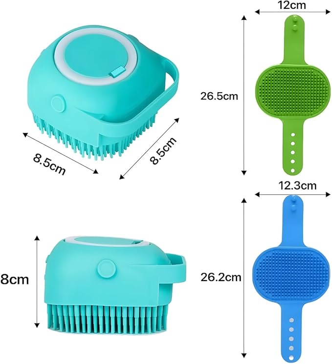 3-Pack Dog Bath Brush with Shampoo Dispenser – Silicone Dog Scrubber for Bathing & Grooming, No-Slip Handle, Deep Cleaning & Shedding Tool, Pet Massage Brush for Small & Large Dogs