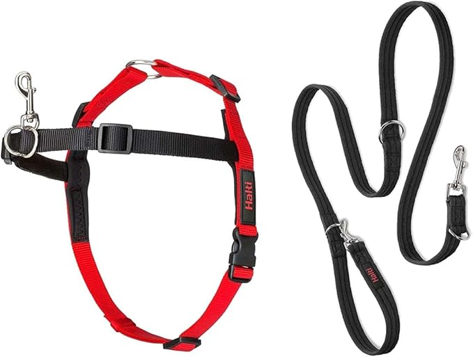 HALTI Front Control Harness Size Large & HALTI Training Leash Size Large, Black Combination Pack - Stop Your Dog Pulling on the Leash. Adjustable, Lightweight and Easy to Use. Suitable for Large Dogs