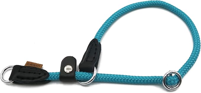 Braided Rope Collar, Training Dog Collar, Round Martingale Collar, Slip Collar with Adjustable Stopper and Slidable Stop Ring - Ideal for Small Dogs (S(1/4") - 14" Long, Light Blue)