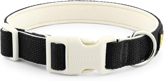 Plutus Pet Cotton Dog Collar, Heavy Duty Collar with Soft Padding, Adjustable and Comfortable for Small Medium and Large Dogs, Black, L