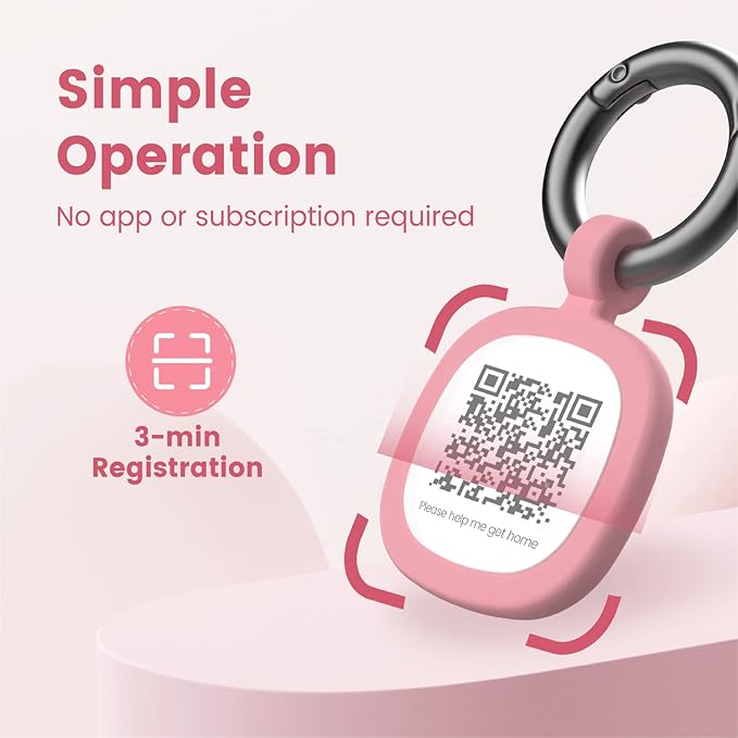 Pawaii QR Code Pet ID Tag, Dog Tag with QR Code, Silent Silicone Dog ID Tag, Modifiable Pet Online Profile, Free Online Pet Page Emergency Contact, 1Pack (Pink)