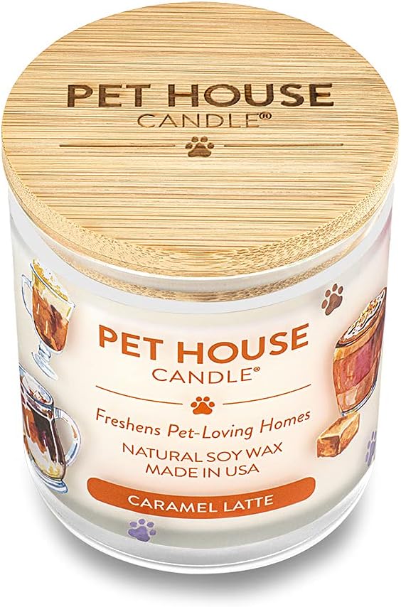 One Fur All Pet House Candle 2 Pack -Plant-Based/Soy Candle - Clean Burning Scented Candles, Long Lasting Pet Odor Candle for Home - Caramel Latte
