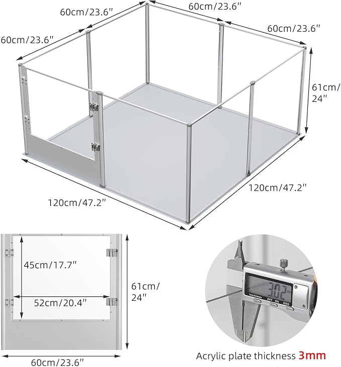 Dog Clear Playpen Fence Kennel: Pet Indoor Heavy Duty Whelping Box Pen Cage with Waterproof whelping pad - Small Animal Acrylic Exercise Kennel Pen with Metal Frame for Cats Puppy Rabbits Guinea Pig