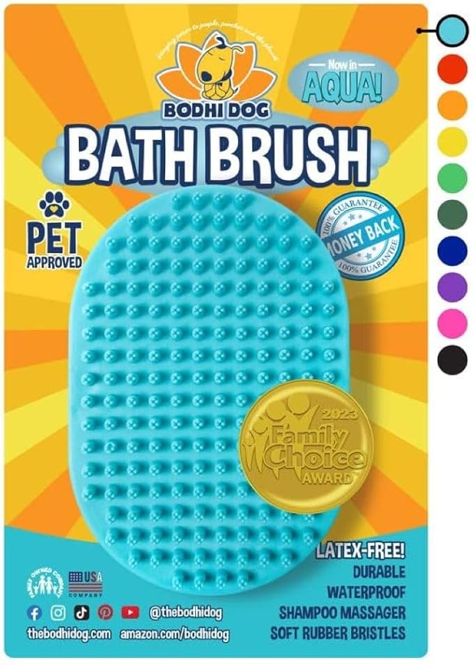Bodhi Dog Shampoo Brush - Pet Grooming & Bath Supplies for Cats and Dog - Bath Brush for Long & Short Hair - Premium Scrubber for Shower, Bathing & Massage (One Pack, Aqua)