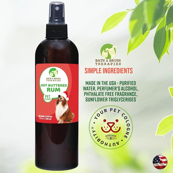 Bath & Brush Therapies® Hot Buttered Rum Pet Cologne For Dogs 12.5 oz | Long-Lasting Odor Eliminator | Paraben-Free | Biodegradable & Non-Toxic | Made in USA