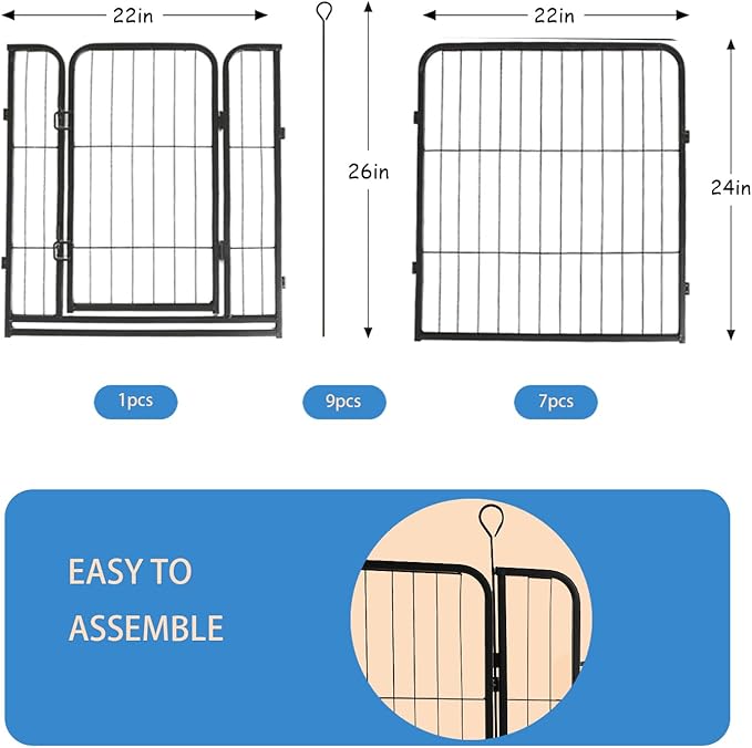 Dog Playpen,24 in(H) Pet Fence Outdoor for Rv Camping,Garden Fence Animal Barrie for Yard,Total 8 Panels with Gate 14.7Ft(L) Black Metal Temporary Fencing