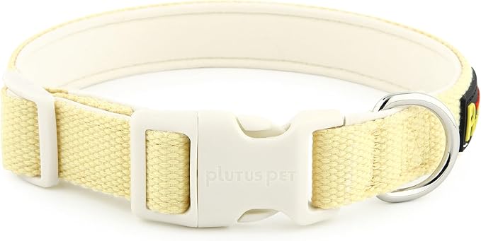 Plutus Pet Cotton Dog Collar, Heavy Duty Collar with Soft Padding, Adjustable and Comfortable for Small Medium and Large Dogs, Light Yellow, L