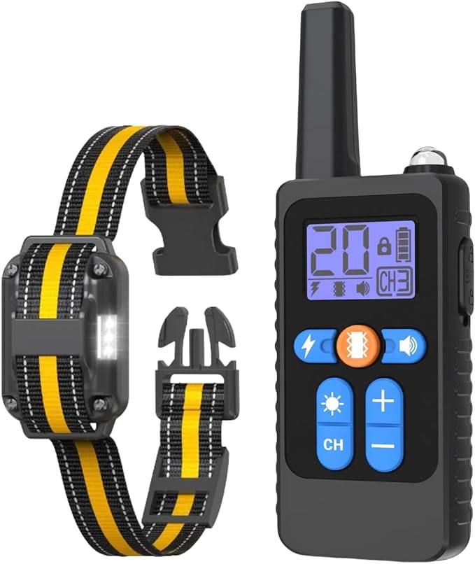 Dog Shock Collar ，3300Ft Dog Training Collar with Remote, IPX7 Waterproof Rechargeable Collar,Light, Beep, Vibration, Safe Shock for 8-120lbs Small Medium Large Dogs