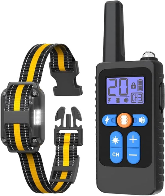 Dog Shock Collar ，3300Ft Dog Training Collar with Remote, IPX7 Waterproof Rechargeable Collar,Light, Beep, Vibration, Safe Shock for 8-120lbs Small Medium Large Dogs