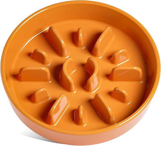 LE TAUCI Dog Bowls Slow Feeder Ceramic, 3 Cup Slow Bowl, 9.5 Inch Puzzle Feeders, Sun Orange