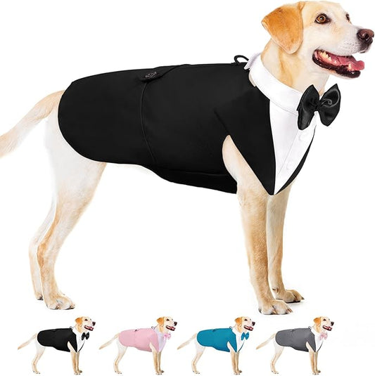 AOFITEE Dog Tuxedo Formal Dog Suit and Bandana Set, Gentle Dogs Wedding Party Suit Bow Tie Shirt, Tuxedo for Medium Dogs Costume Outfit with Detachable Bowtie Collar for Christmas Halloween Dress Up
