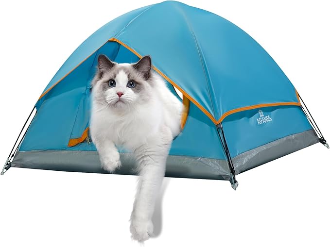 Outdoor Waterproof Pet Camping Tent, Cave Bed for Indoor Cats and Small Dogs, Portable Cat House Dog House, 29.5x29.5x18.9'', Blue, M.