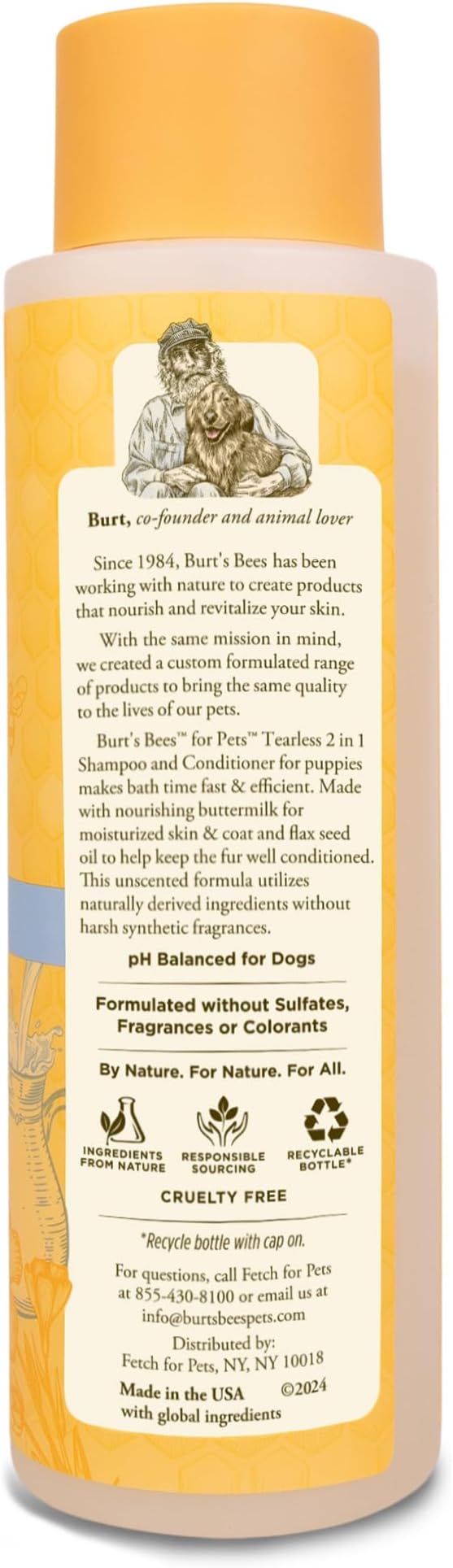 Burt's Bees for Pets Tearless Puppy 2-in-1 Shampoo and Conditioner with Buttermilk and Linseed Oil, 2pk, 95% Natural Origin Formulas, Best Gentle Shampoo for Puppies - Tear Free, 16 oz - 2 Pack
