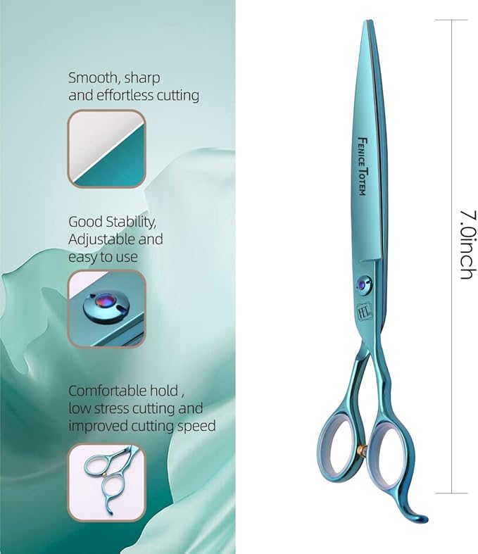 Dog Grooming Scissors: Blueish Green 7 inch Pet Straight Shears Made Of Japanese 440C Advanced Stainless Steel Professional Grooming Scissors for Dogs Cats and Other Pets