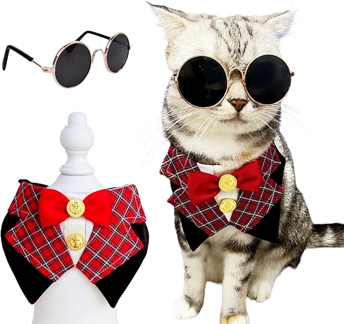 Dog Tuxedo Formal Cat Birthday Costume Cat Dog Formal Wedding Attire (red)