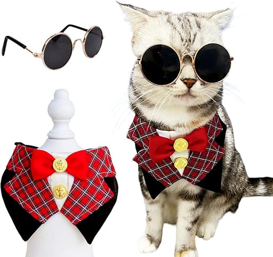 Dog Tuxedo Formal Cat Birthday Costume Cat Dog Formal Wedding Attire (red)
