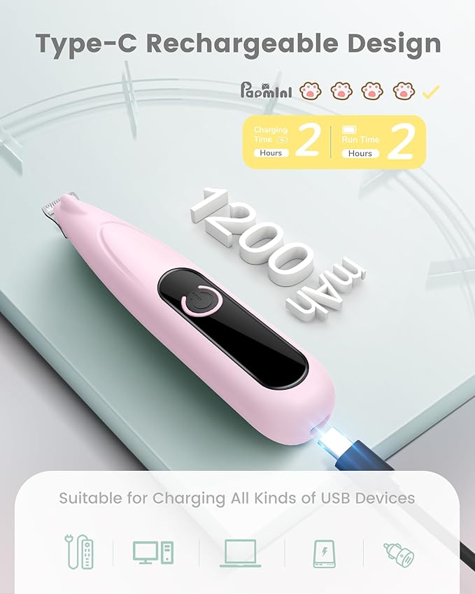 Dog Clippers for Grooming with LED Display,35dB Ultra-Low Noise Dog Grooming Clippers,Cordless Dog Paw Trimmer with LED Light,Type-C Rechargeable Dog Hair Clippers for Paws, Ears, Face, Rump