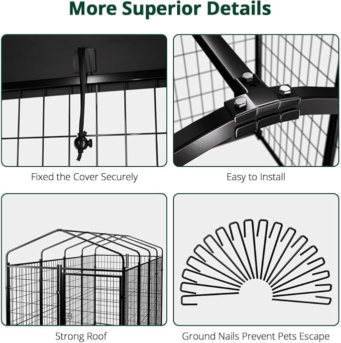 Dog Kennel Outside with Roof, 8'x6'x4' Outdoor Dog Kennels for Large Dogs, Heavty Duty Welded Dog Crate Playpen with UV-Resistant Waterproof Cover