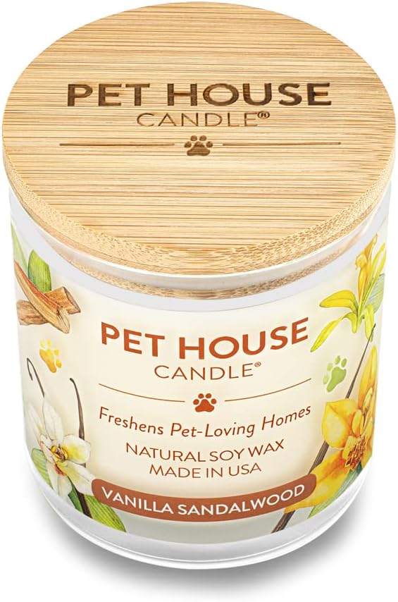 One Fur All Pet House Candle 2 Pack - Plant-Based/Soy - Clean Burning, Long Lasting Pet Odor Candle - Vanilla Sandalwood, Vanilla Creme Brulee